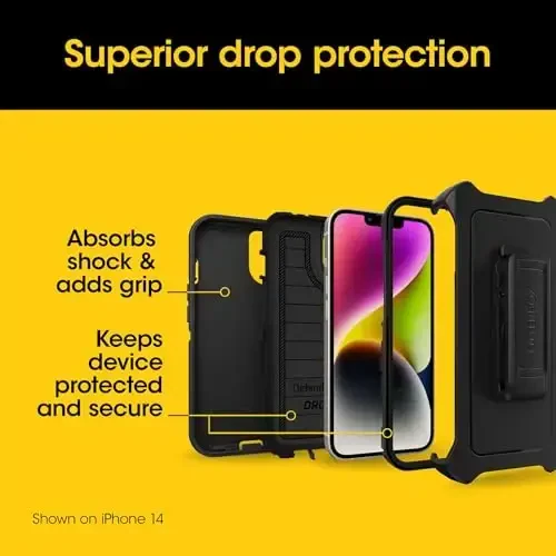 OtterBox iPhone 15 Plus and iPhone 14 Plus Defender Series Pro Case - Black, screenless, Rugged & Durable, with Port Protection, Includes Holster Clip Kickstand - 5