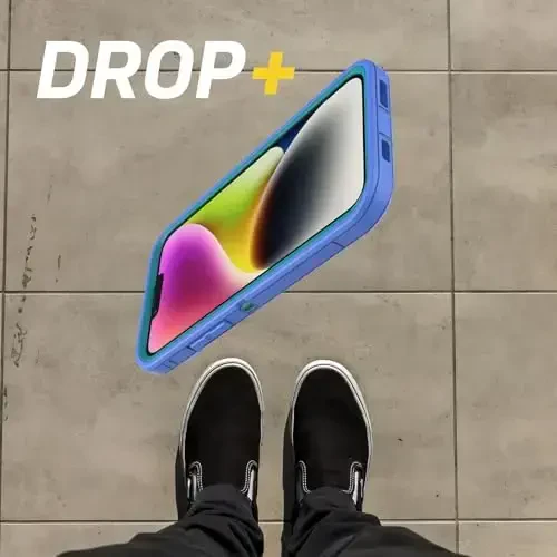 OtterBox iPhone 15 Plus and iPhone 14 Plus Defender Series Pro Case - RAIN Check (Blue), screenless, Rugged & Durable, with Port Protection, Includes Holster Clip Kickstand - 9