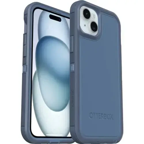 OtterBox iPhone 15 Plus and iPhone 14 Plus Defender Series XT Case - Baby Blue Jeans (Blue), screenless, Rugged, Snaps to MagSafe, Lanyard AttacModazoneent - 5