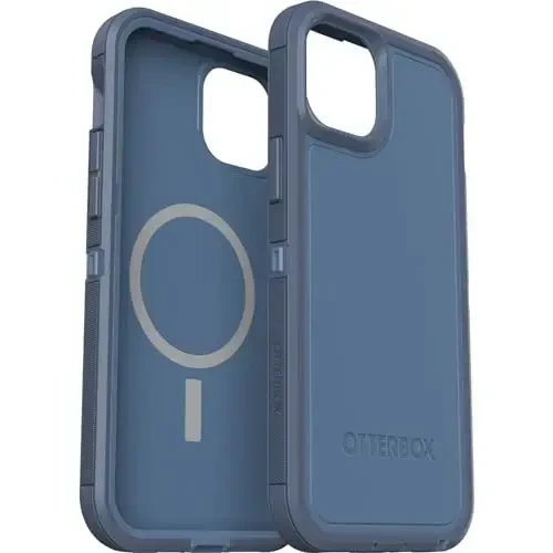 OtterBox iPhone 15 Plus and iPhone 14 Plus Defender Series XT Case - Baby Blue Jeans (Blue), screenless, Rugged, Snaps to MagSafe, Lanyard AttacModazoneent - 6