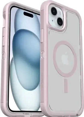 OtterBox iPhone 15 Plus and iPhone 14 Plus Defender Series XT Case with MagSafe, Screenless, Rugged - Non-Retail Packaging - Clear/Pink - 12