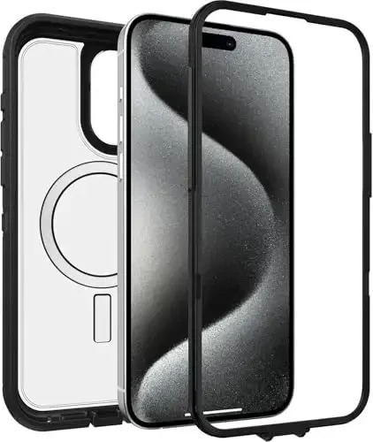 OtterBox iPhone 15 Plus and iPhone 14 Plus Defender Series XT Clear Case - Dark Side (Black/Clear), screenless, Rugged, Snaps to MagSafe, Lanyard Attachment - 4
