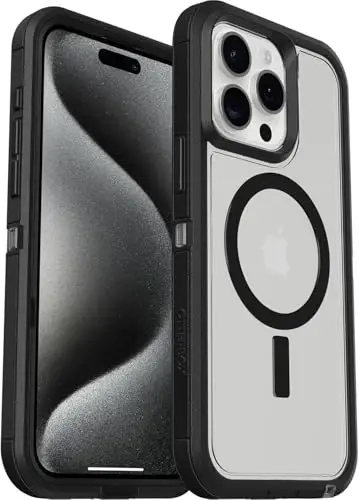 OtterBox iPhone 15 Plus and iPhone 14 Plus Defender Series XT Clear Case - Dark Side (Black/Clear), screenless, Rugged, Snaps to MagSafe, Lanyard Attachment - OTTERBOX