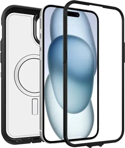 OtterBox iPhone 15 Plus and iPhone 14 Plus Defender Series XT Clear Case - Dark Side (Black/Clear), screenless, Rugged, Snaps to MagSafe, Lanyard Attachment - 4