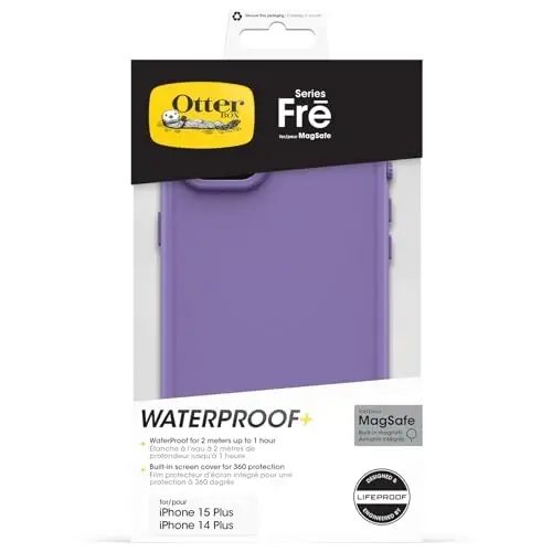 OtterBox iPhone 15 Plus and iPhone 14 Plus FRĒ Series Waterproof Case with MagSafe (Designed by LifeProof) - RULE OF PLUM (Purple), waterproof, 60% recycled plastic, sleek and stylish - 5