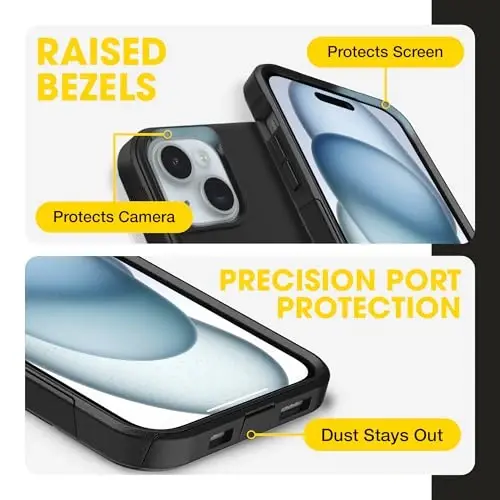OtterBox iPhone 15 Plus va iPhone 14 Plus Commuter seriyali quti - MagSafe Edition - Qora, ingichka va bardoshli, choʻntak hajmida, portni himoyasi bilan - Modazone (1)