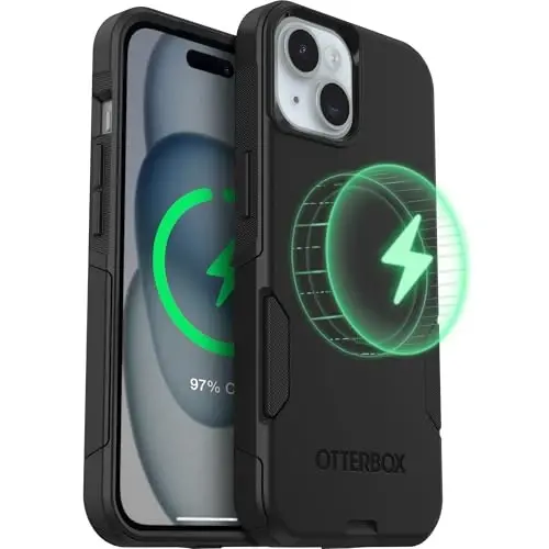 OtterBox iPhone 15 Plus va iPhone 14 Plus Commuter seriyali quti - MagSafe Edition - Qora, ingichka va bardoshli, choʻntak hajmida, portni himoyasi bilan - 6