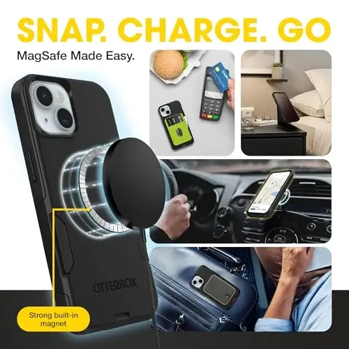 OtterBox iPhone 15 Plus va iPhone 14 Plus Commuter seriyali quti - MagSafe Edition - Qora, ingichka va bardoshli, choʻntak hajmida, portni himoyasi bilan - 3