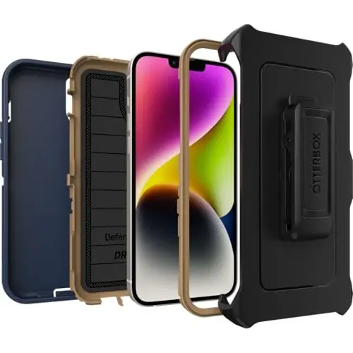 OtterBox iPhone 15 Plus va iPhone 14 Plus Defender Series Pro Case - Blue Suede Shoes (Moviy), ekransiz, mustahkam va bardoshli, portni himoya qilish bilan, qistirgichli g'ilofni o'z ichiga oladi - 4