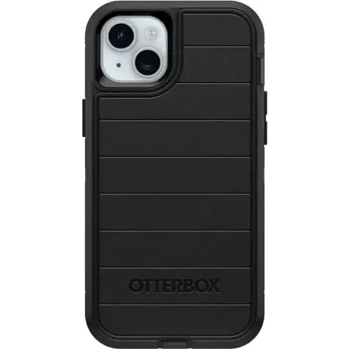 OtterBox iPhone 15 Plus va iPhone 14 Plus Defender Series Pro korpusi - qora, ekransiz, mustahkam va chidamli, portlarni himoyalash bilan, cho'ntagida qistirgichli tayanchni o'z ichiga oladi - 3