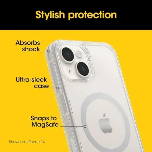 OtterBox iPhone 15 Plus va iPhone 14 Plus (FAQAT) Symmetry Series+ Gʻilofi - Shaffof, MagSafe ga oʻrnatiladi, Ultra-Yumshoq, Koʻtarilgan Qirralar Kamera va Ekranni Himoya Qiladi - Chakana Sotuv Qutisi Emas - 3