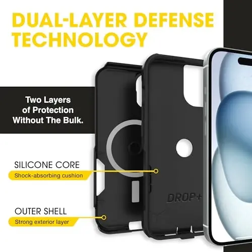OtterBox iPhone 15 Plus, 14 Plus - Commuter MagSafe Case - Slim & Tough - Pocket-Friendly - Dual Layer Drop Protection - Port Covers – Non-Retail Packaging - Black - 5