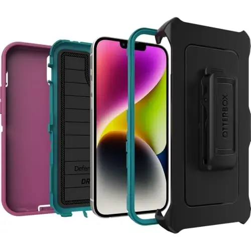 OtterBox iPhone 15 Plus and iPhone 14 Plus Defender Series Pro Case - Canyon Sun (Pink), screenless, Rugged & Durable, with Port Protection, Includes Holster Clip Kickstand - 4