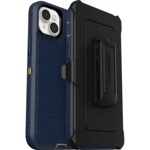 OtterBox iPhone 15 Plus and iPhone 14 Plus Defender Series Pro Case - Blue Suede Shoes (Blue), screenless, Rugged & Durable, with Port Protection, Includes Holster Clip Kickstand - 1