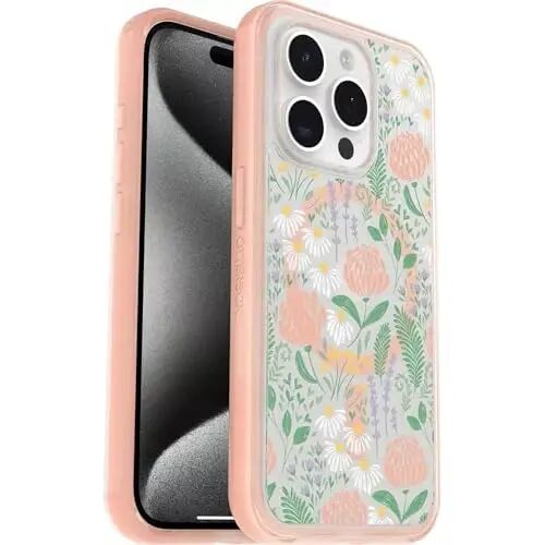 OtterBox iPhone 15 Pro (Faqat) Symmetry Series Ghilofi - Peachy Bloom, MagSafe-ga yopishadi, o'ta silliq, ko'tarilgan qirralar Kamera va Ekranni himoya qiladi 