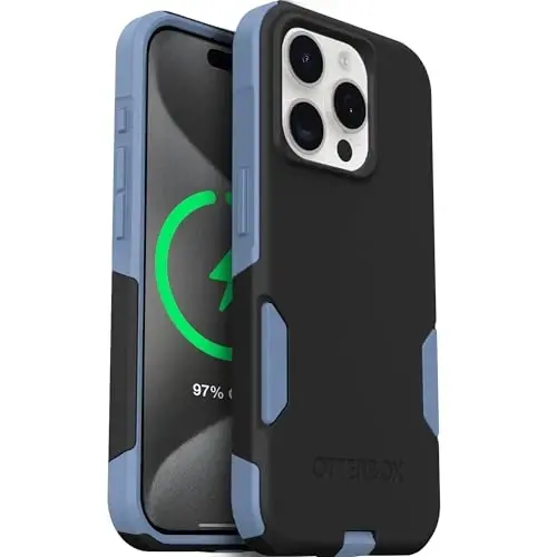 OtterBox iPhone 15 Pro Max Commuter Series MagSafe Case - Black & Blue | 3X MIL Drop Protection - Dual-Layer Shockproof Design - Pocket-Friendly - Raised Edges - Port Covers - 1