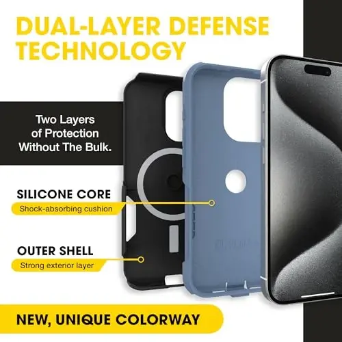 OtterBox iPhone 15 Pro Max Commuter Series MagSafe Case - Black & Blue | 3X MIL Drop Protection - Dual-Layer Shockproof Design - Pocket-Friendly - Raised Edges - Port Covers - 6