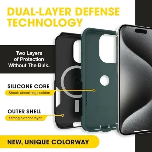 OtterBox iPhone 15 Pro Max Commuter Series MagSafe Case - Black & Green | 3X MIL Drop Protection - Dual-Layer Shockproof Design - Pocket-Friendly - Raised Edges - Port Covers - 1