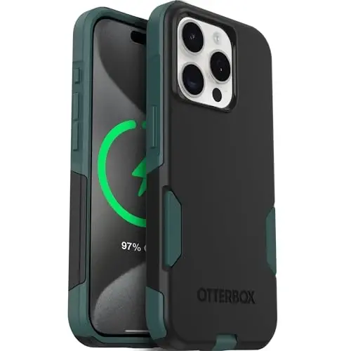 OtterBox iPhone 15 Pro Max Commuter Series MagSafe Case - Black & Green | 3X MIL Drop Protection - Dual-Layer Shockproof Design - Pocket-Friendly - Raised Edges - Port Covers - 6