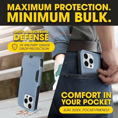 OtterBox iPhone 15 Pro Max Commuter Series MagSafe Case - Blue & Black | 3X MIL Drop Protection - Dual-Layer Shockproof Design - Pocket-Friendly - Raised Edges - Port Covers - 5