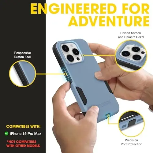 OtterBox iPhone 15 Pro Max Commuter Series MagSafe Case - Blue & Black | 3X MIL Drop Protection - Dual-Layer Shockproof Design - Pocket-Friendly - Raised Edges - Port Covers - 6