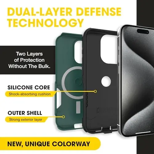 OtterBox iPhone 15 Pro Max Commuter Series MagSafe Case - Green & Black | 3X MIL Drop Protection - Dual-Layer Shockproof Design - Pocket-Friendly - Raised Edges - Port Covers - 5