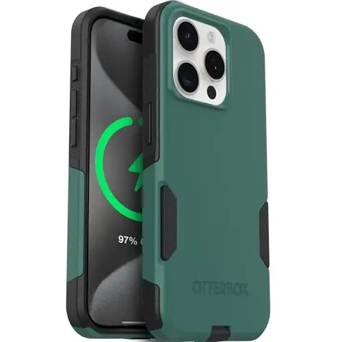 OtterBox iPhone 15 Pro Max Commuter Series MagSafe Case - Green & Black | 3X MIL Drop Protection - Dual-Layer Shockproof Design - Pocket-Friendly - Raised Edges - Port Covers - 6