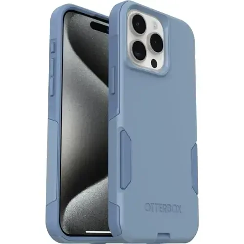 OtterBox iPhone 15 Pro MAX (Only) Commuter Series Case - Crisp Denim (Blue), Slim & Tough, Pocket-Friendly, with Port Protection - 5