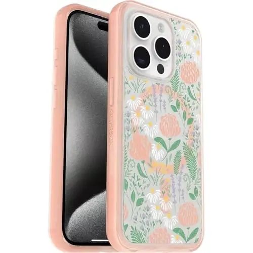 OtterBox iPhone 15 Pro (Only) Symmetry Series Case - Peachy Bloom, Snaps to MagSafe, Ultra-Sleek, Raised Edges Protect Camera & Screen 