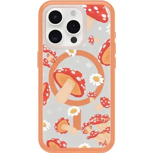OtterBox iPhone 15 Pro (Only) Symmetry Series Clear Case - Fungi (Orange), Snaps to MagSafe, Ultra-Sleek, Raised Edges Protect Camera & Screen - 1