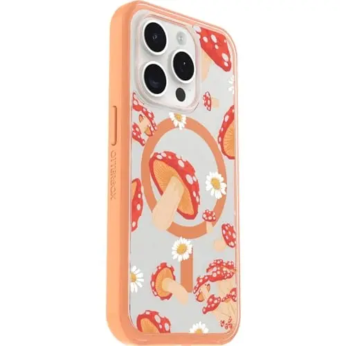 OtterBox iPhone 15 Pro (Only) Symmetry Series Clear Case - Fungi (Orange), Snaps to MagSafe, Ultra-Sleek, Raised Edges Protect Camera & Screen - 4