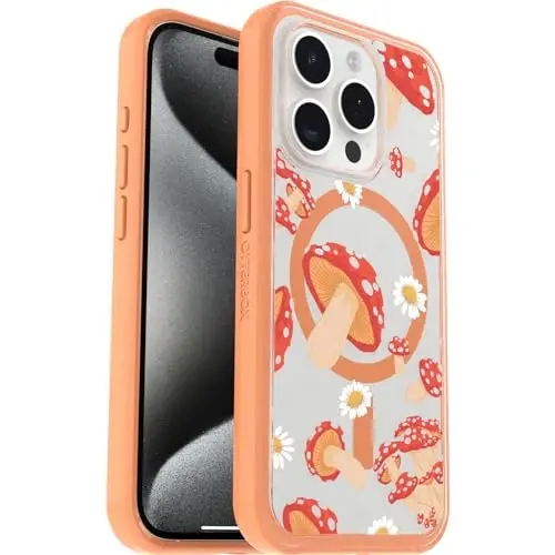 OtterBox iPhone 15 Pro (Only) Symmetry Series Clear Case - Fungi (Orange), Snaps to MagSafe, Ultra-Sleek, Raised Edges Protect Camera & Screen - 5