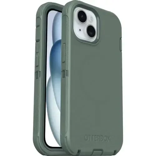 OtterBox iPhone 16e, 15, 14, & 13 Defender Series - Forest Ranger Green, ekran qoplamasiz, mustahkam va chidamli, port himoyasi bilan, MagSafe ga o'rnatiladi 