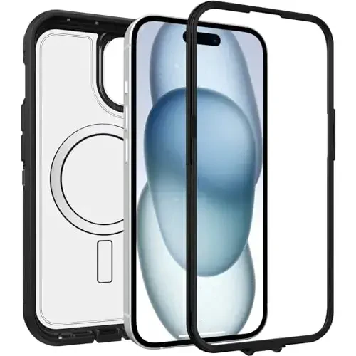 OtterBox iPhone 16e, 15, 14, & 13 Defender Series XT Clear Case - DARK SIDE (Black/Clear), screenless, rugged , snaps to MagSafe, lanyard attacModazoneent (ships in polybag) - 4