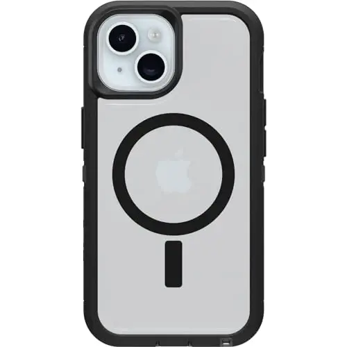 OtterBox iPhone 16e, 15, 14, & 13 Defender Series XT Clear Case - DARK SIDE (Black/Clear), screenless, rugged , snaps to MagSafe, lanyard attacModazoneent (ships in polybag) - 2