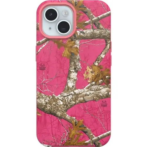 OtterBox iPhone 16e, 15, 14, & 13 Symmetry Series Case - Realtree Flamingo Pink, Snaps to MagSafe, Ultra-Sleek, Raised Edges Protect Camera & Screen - OTTERBOX