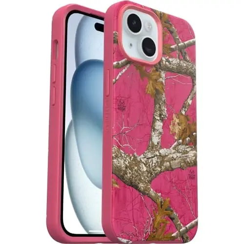 OtterBox iPhone 16e, 15, 14, & 13 Symmetry Series Case - Realtree Flamingo Pink, Snaps to MagSafe, Ultra-Sleek, Raised Edges Protect Camera & Screen - 5