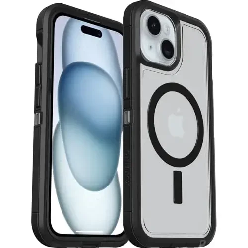 OtterBox iPhone 16e, iPhone 15, iPhone 14, and iPhone 13 Defender Series XT Case with MagSafe, Screenless, Rugged - Non-Retail Packaging - Clear/Black - 1