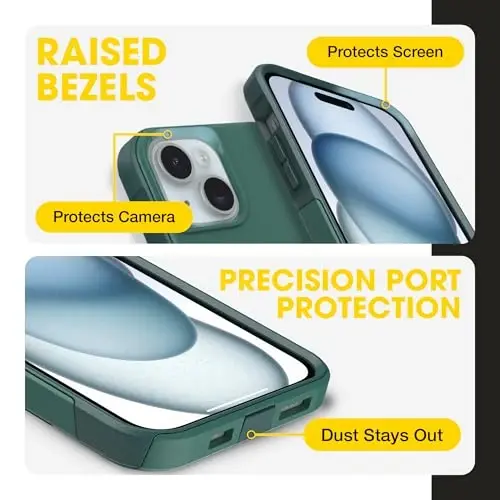 OtterBox iPhone 16e, iPhone 15, iPhone 14, iPhone 13 - Commuter MagSafe Case - Slim & Tough - Pocket-Friendly - Dual Layer Drop Protection - Port Covers – Non-Retail Packaging - Green - 2