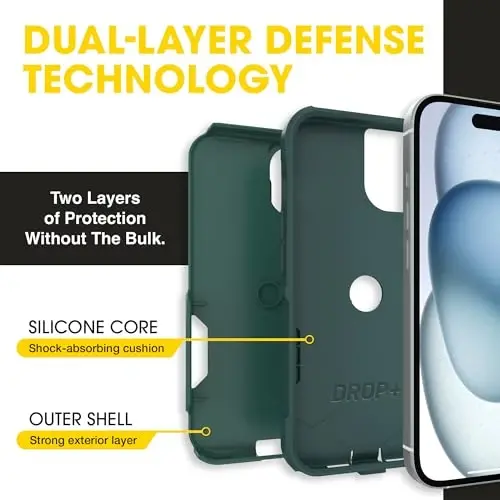 OtterBox iPhone 16e, iPhone 15, iPhone 14, iPhone 13 - Commuter MagSafe Case - Slim & Tough - Pocket-Friendly - Dual Layer Drop Protection - Port Covers – Non-Retail Packaging - Green - 5