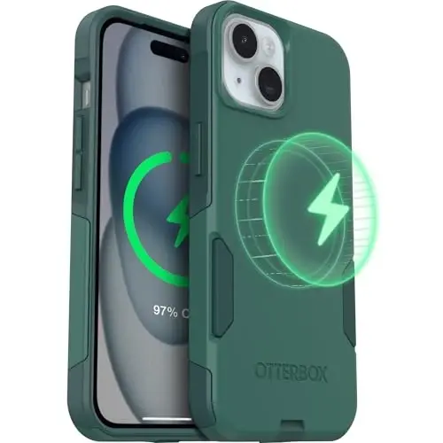 OtterBox iPhone 16e, iPhone 15, iPhone 14, iPhone 13 - Commuter MagSafe Case - Slim & Tough - Pocket-Friendly - Dual Layer Drop Protection - Port Covers – Non-Retail Packaging - Green - 6