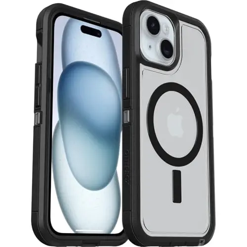 OtterBox iPhone 16e, iPhone 15, iPhone 14 va iPhone 13 Defender Series XT Case with MagSafe, Screenless, Rugged - Non-Retail Packaging - Clear/Black - 1