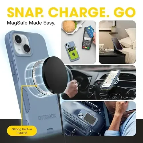 OtterBox iPhone 16e, iPhone 15, iPhone 14, and iPhone 13 Commuter Series Case - MagSafe Edition - Blue, Slim & Tough, Pocket-Friendly, with Port Protection - Crisp Denim - 3