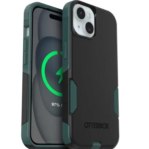 OtterBox iPhone 17e, 16e, 15, 14, 13 Commuter Series Case - Black & Green | 3X Military Drop Protection - Slim - Dual-Layer Shockproof Design - Pocket-Friendly - Raised Edges - Port Covers - 1