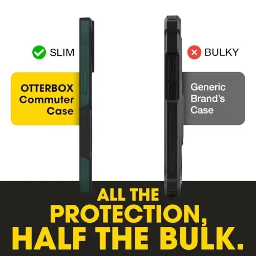 OtterBox iPhone 17e, 16e, 15, 14, 13 Commuter Series Case - Black & Green | 3X Military Drop Protection - Slim - Dual-Layer Shockproof Design - Pocket-Friendly - Raised Edges - Port Covers - 4