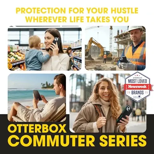 OtterBox iPhone 17e, 16e, 15, 14, 13 Commuter Series Case - Black & Green | 3X Military Drop Protection - Slim - Dual-Layer Shockproof Design - Pocket-Friendly - Raised Edges - Port Covers - 5