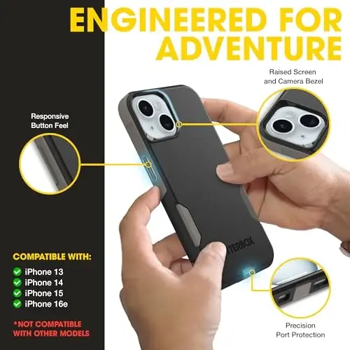 OtterBox iPhone 17e, 16e, 15, 14, 13 Commuter Series Case - Black & Grey | 3X Military Drop Protection - Slim - Dual-Layer Shockproof Design - Pocket-Friendly - Raised Edges - Port Covers - 3