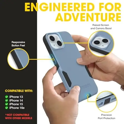 OtterBox iPhone 17e, 16e, 15, 14, 13 Commuter Series Case - Blue & Black | 3X Military Drop Protection - Slim - Dual-Layer Shockproof Design - Pocket-Friendly - Raised Edges - Port Covers - 3