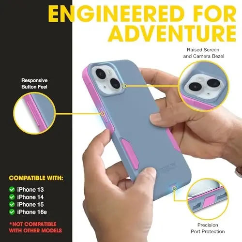 OtterBox iPhone 17e, 16e, 15, 14, 13 Commuter Series Case - Blue & Pink | 3X Military Drop Protection - Slim - Dual-Layer Shockproof Design - Pocket-Friendly - Raised Edges - Port Covers - 3