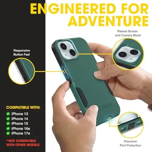 OtterBox iPhone 17e, 16e, 15, 14, 13 Commuter Series Case - Green & Black | 3X Military Drop Protection - Slim - Dual-Layer Shockproof Design - Pocket-Friendly - Raised Edges - Port Covers - 3